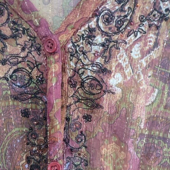Women's Red/Purple Silk Sheer Button down Size Medium (Chico 0) - Picture 7 of 7